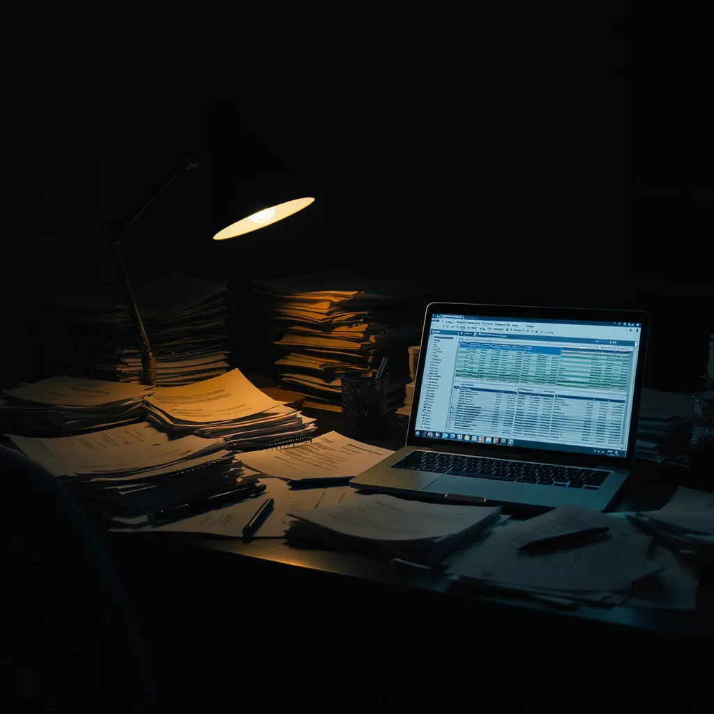 Analyst desk stacked with freight paperwork and a spreadsheet